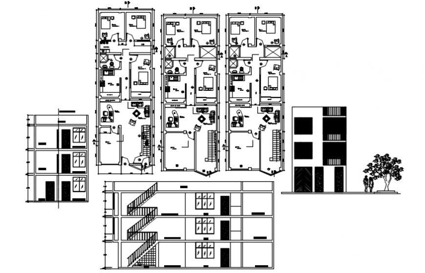 Plan and elevation of house design in auto cad file
