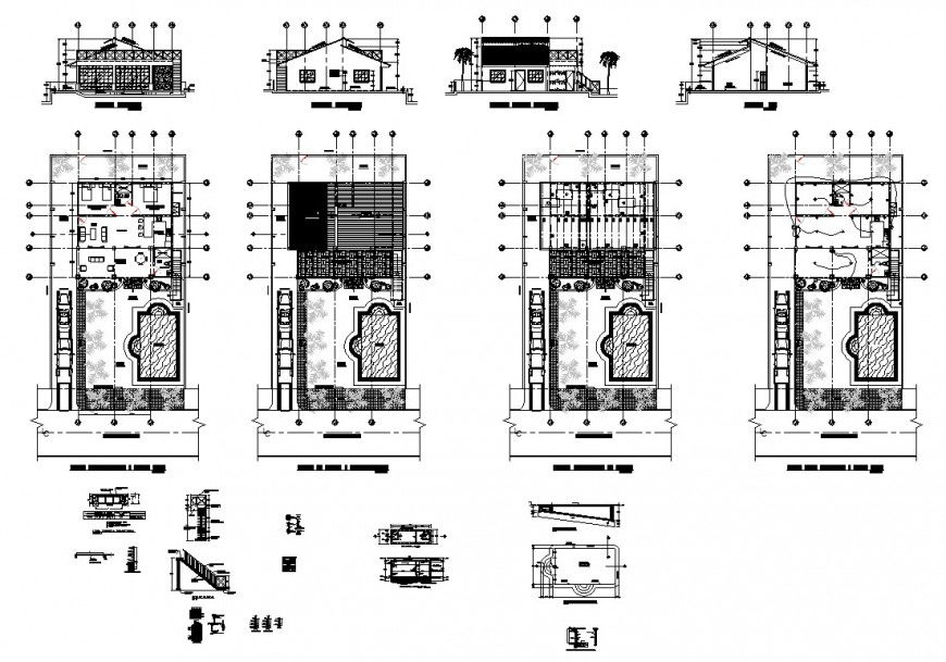 Plan and elevation of house structure CAd constructive block layout dwg file