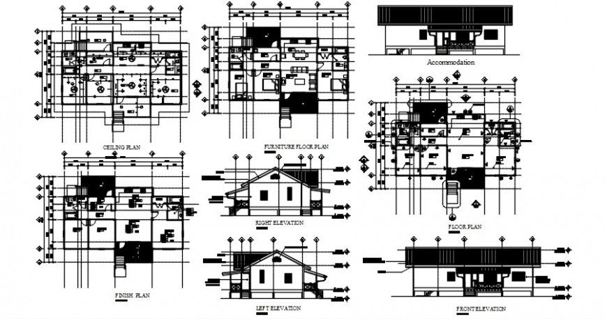 Plan and elevation of housing apartment 2d view floor plan dwg file
