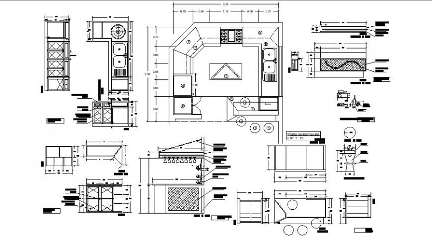 Plan and elevation of kitchen area 2d view layout file in dwg format