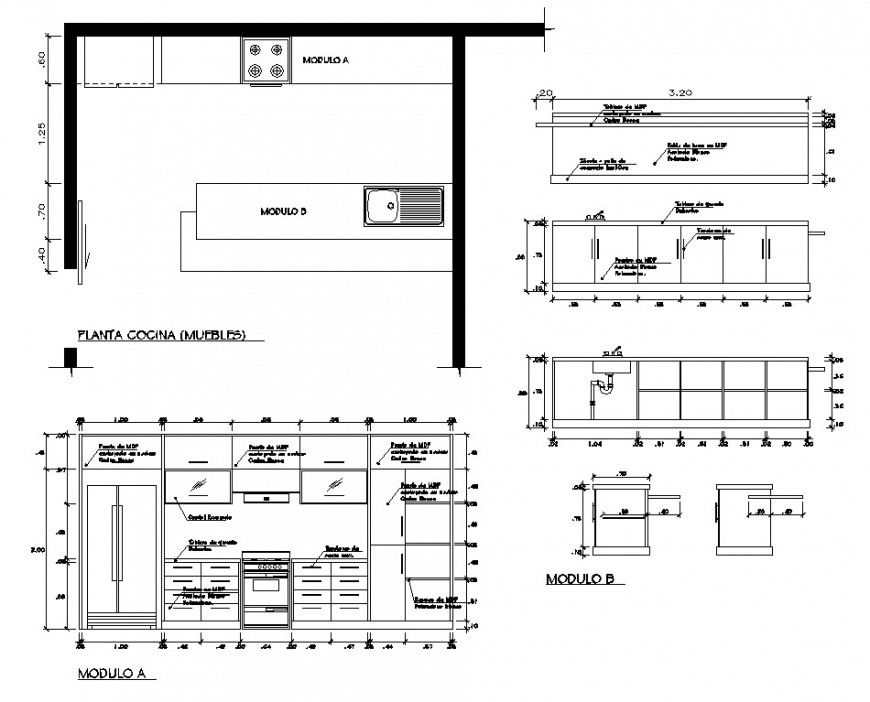 Plan and elevation of kitchen detail 2d view layout file in autocad format