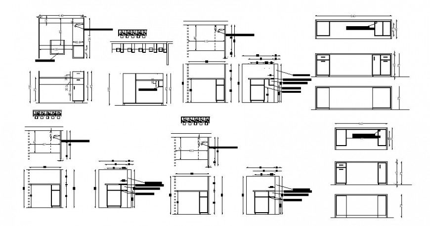 Plan and elevation of kitchen furniture units 2d view autocad file