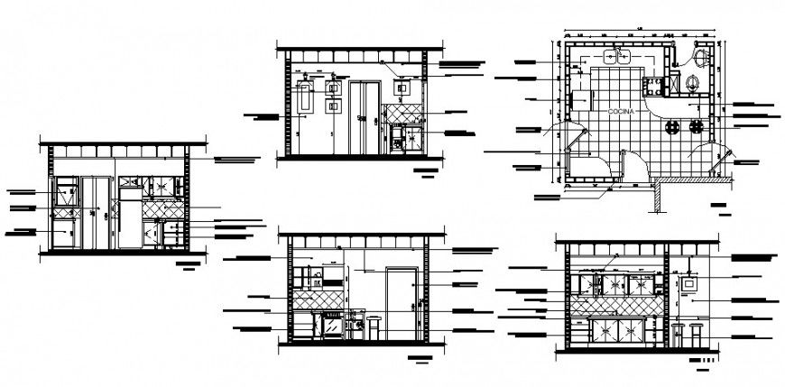 Plan and elevation of kitchen in auto cad