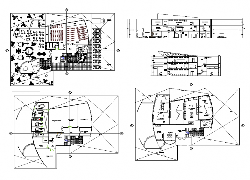 Plan and elevation of museum of modern art design dwg file