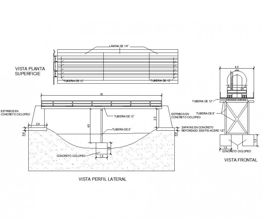 Plan and elevation of railway bridge layout autocad