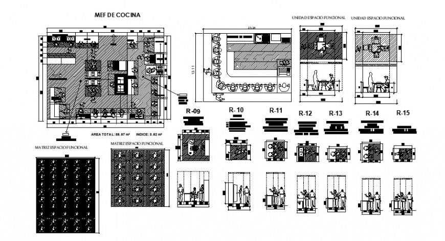 Plan and elevation of restaurant building block layout autocad file