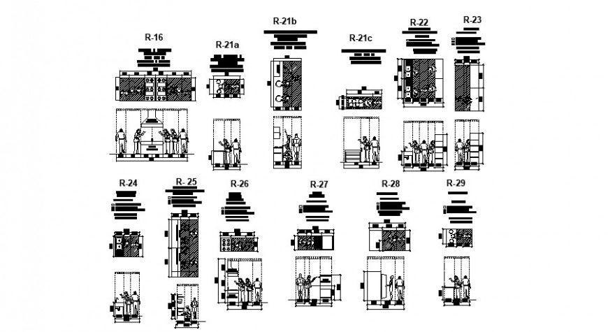Plan and elevation of restaurant building kitchen area 2d view autocad file
