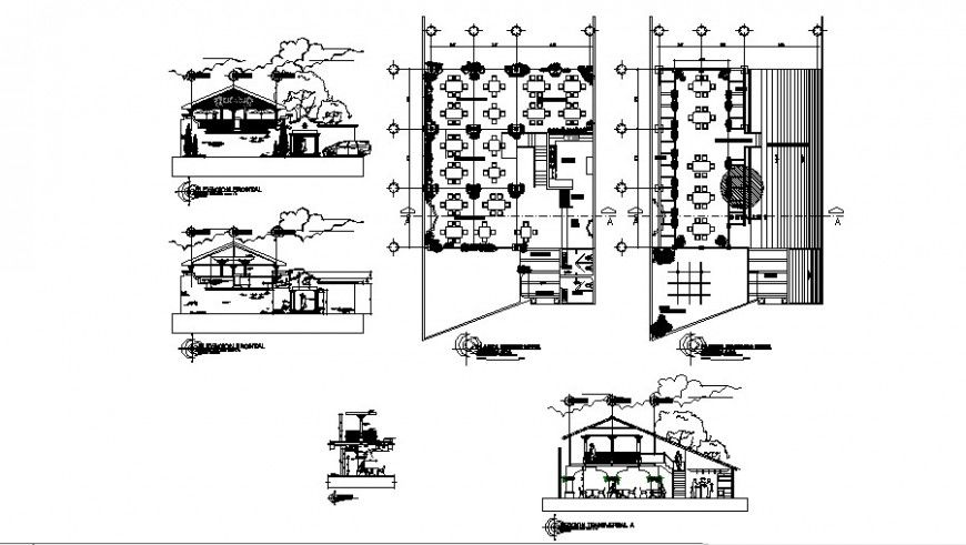Plan and elevation of restaurant in auto cad