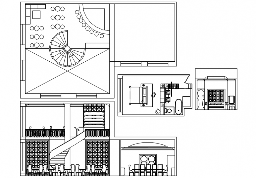 Plan and elevation of restaurant in AutoCAD software