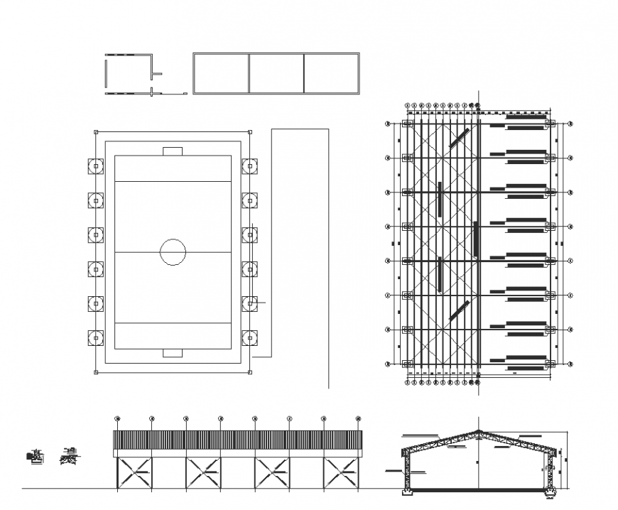 Plan and elevation of structural shade design dwg file