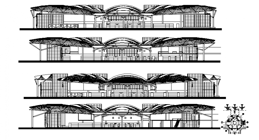 Plan and elevation of terminal building units dwg file