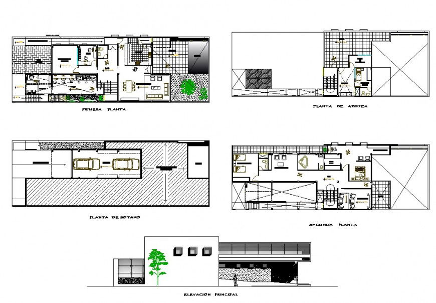 Plan and elevation office commercial building autocad file