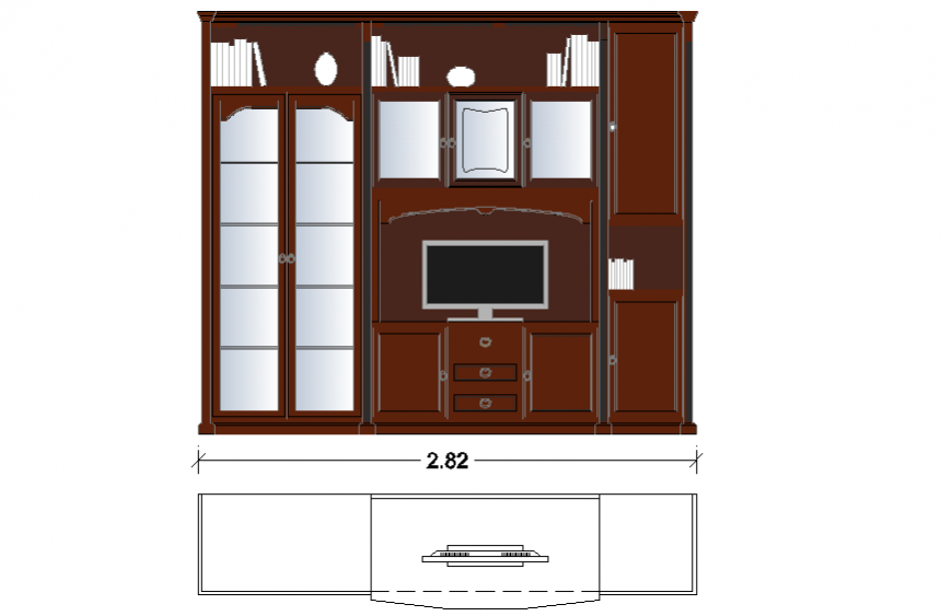 Plan and elevation T.V furniture plan autocad file