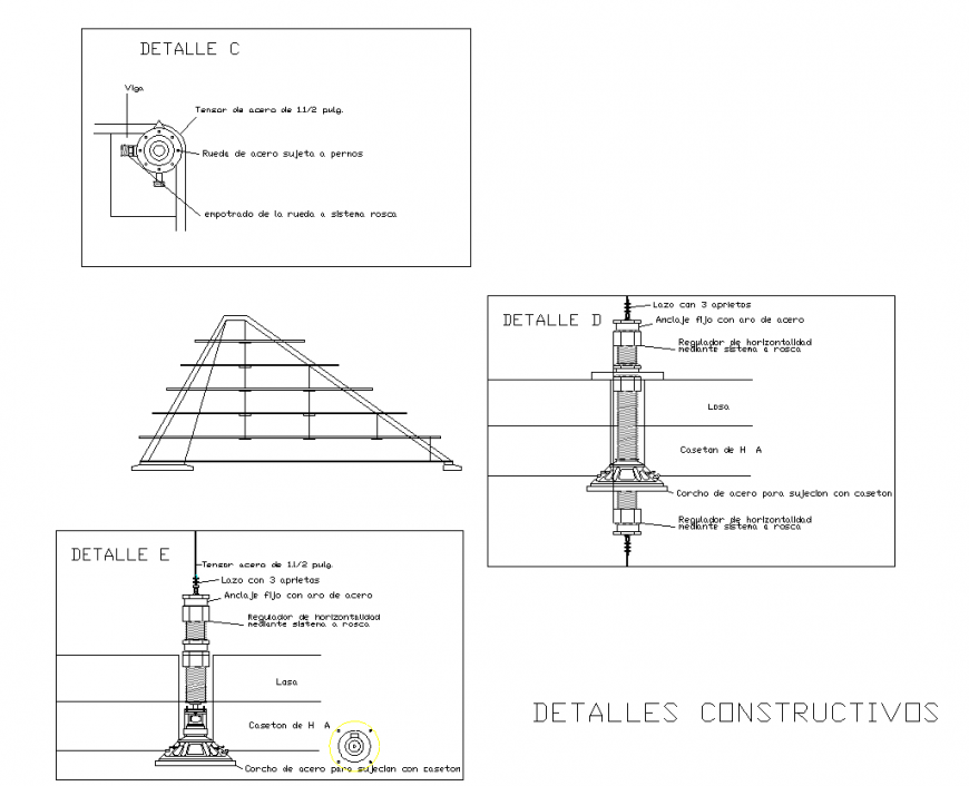 Plan and elevation with construction detail of Steel cork for fastening with cassette dwg file