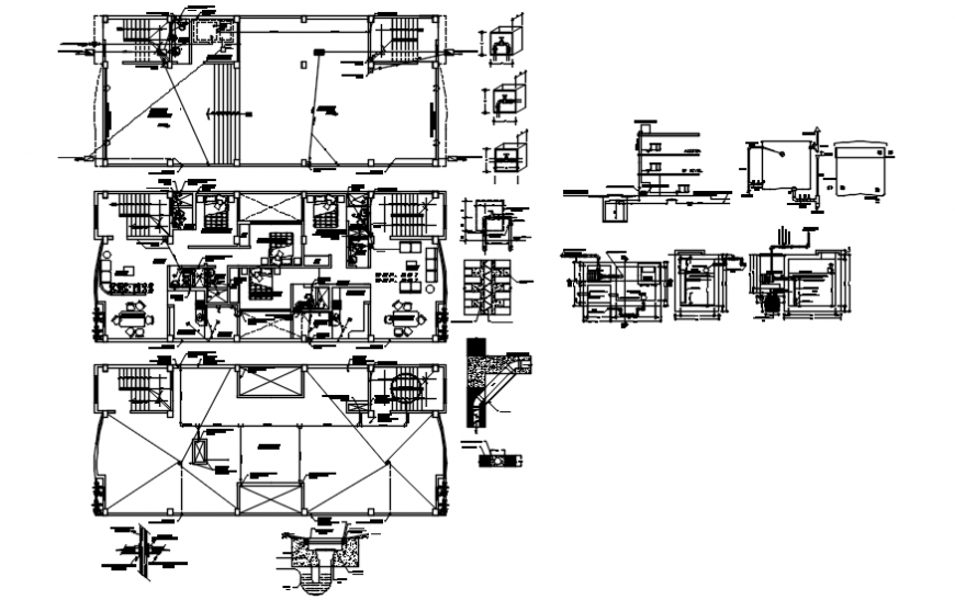 Plan and elevation with detail of hotel in AutoCAD file