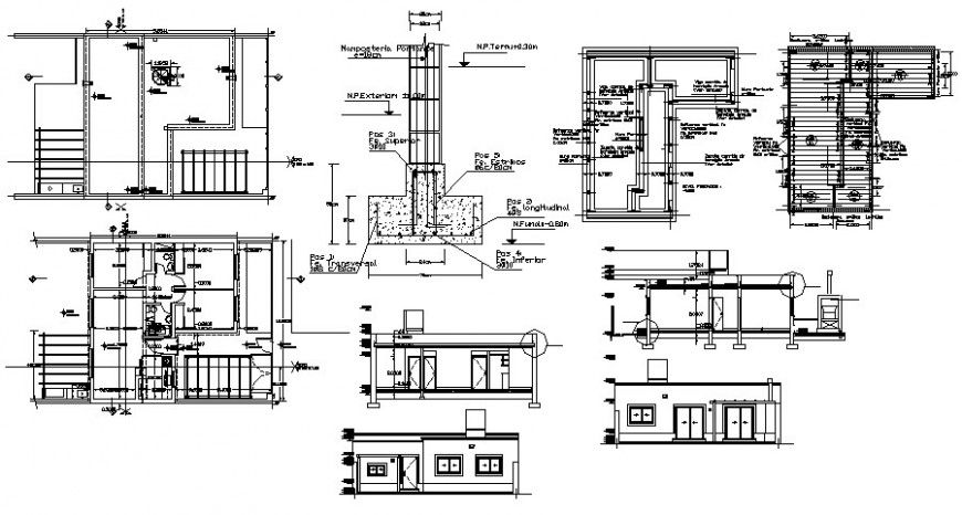 Plan and elevation with roof plan of house in AutoCAD software