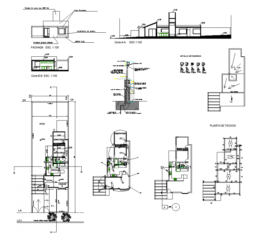 Plan and elevation with sectional area of column with detail dwg file