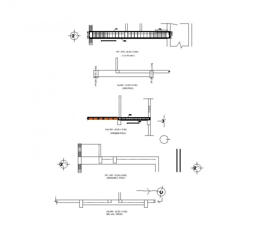 Plan and elevation with wall support construction design dwg file