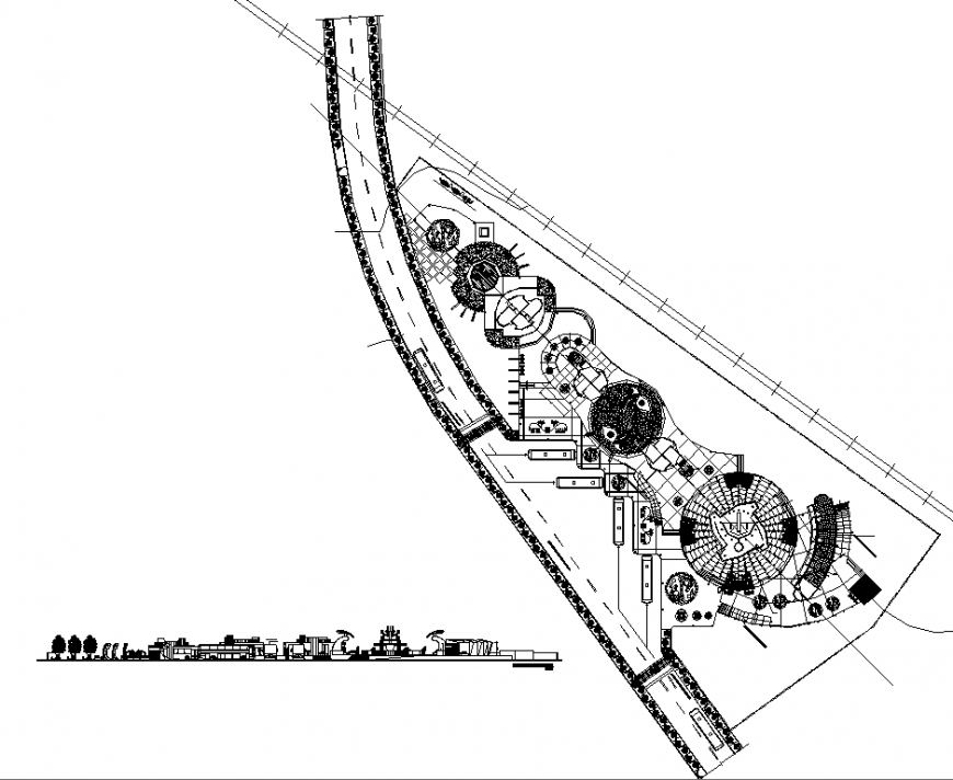 Plan and elevations of bus terminal in dwg file.