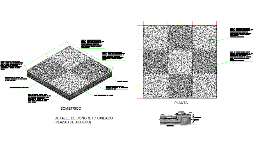 Plan and isometric exterior work detail autocad file