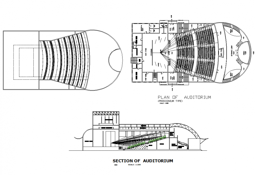 Plan and section auditorium and acoustic detail layout file