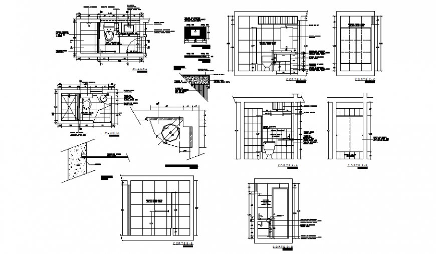 Plan and section bathroom detail dwg file