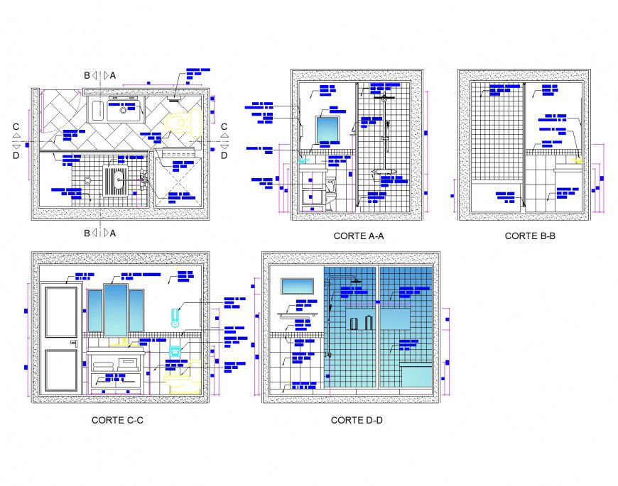 Plan and section bathroom plan autocad file