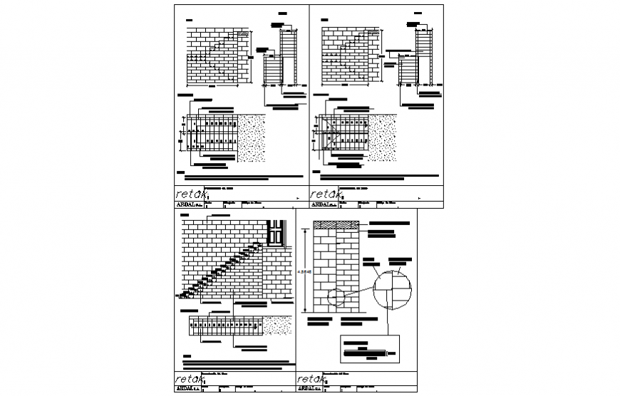 Plan and section brick wall to stair detail layout file