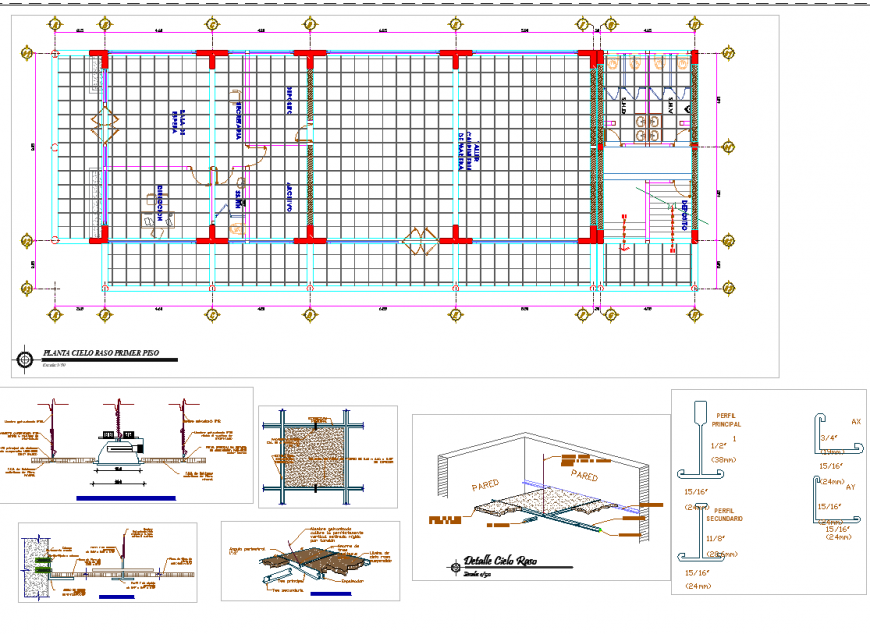 Plan and section ceiling detail layout file