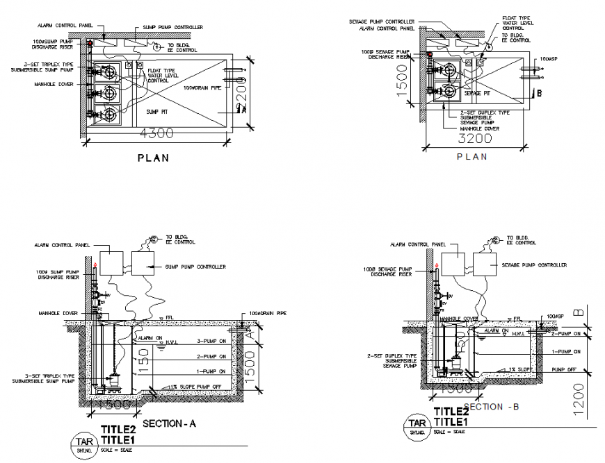 Cistern Tank AutoCAD Plan with Section and Reinforcement Layout