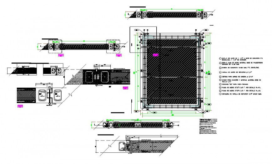 Plan and section column detail dwg file