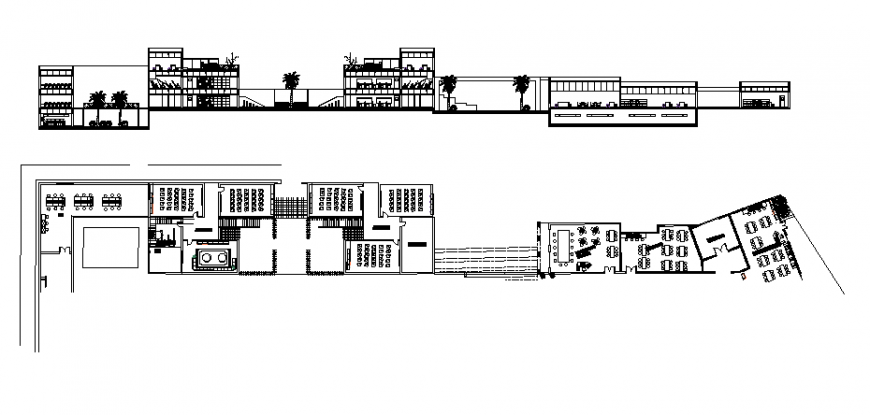 Plan and Section commercial building layout file