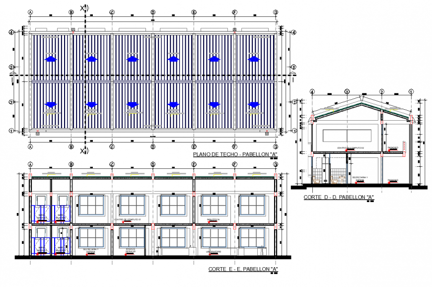 Plan and section commercial school building detail dwg file