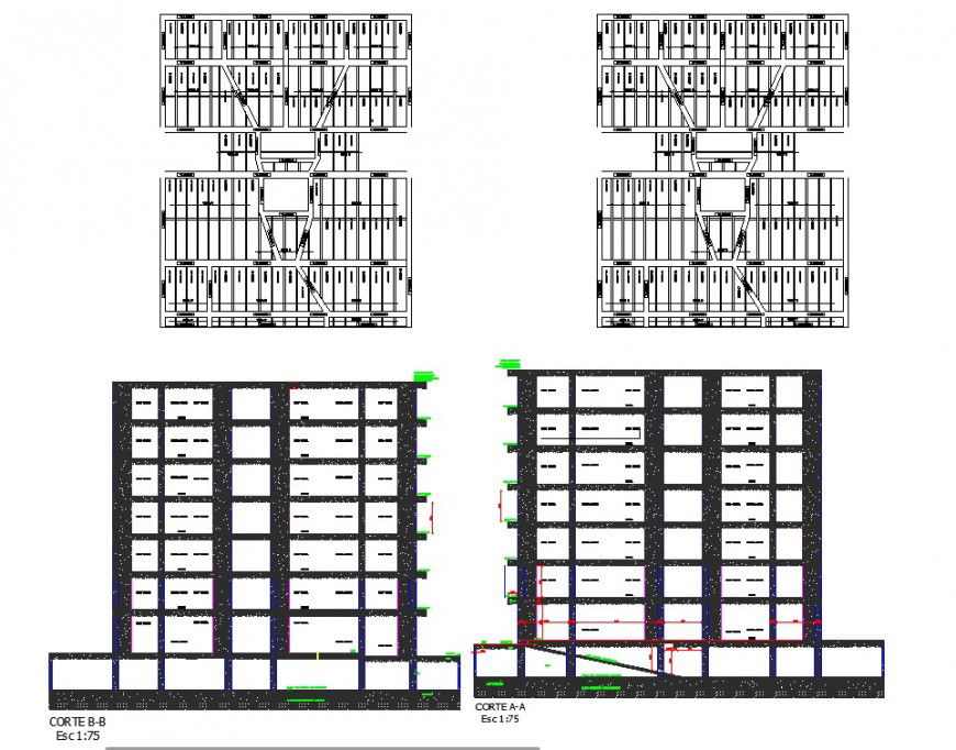 Plan and section corporate building autocad file