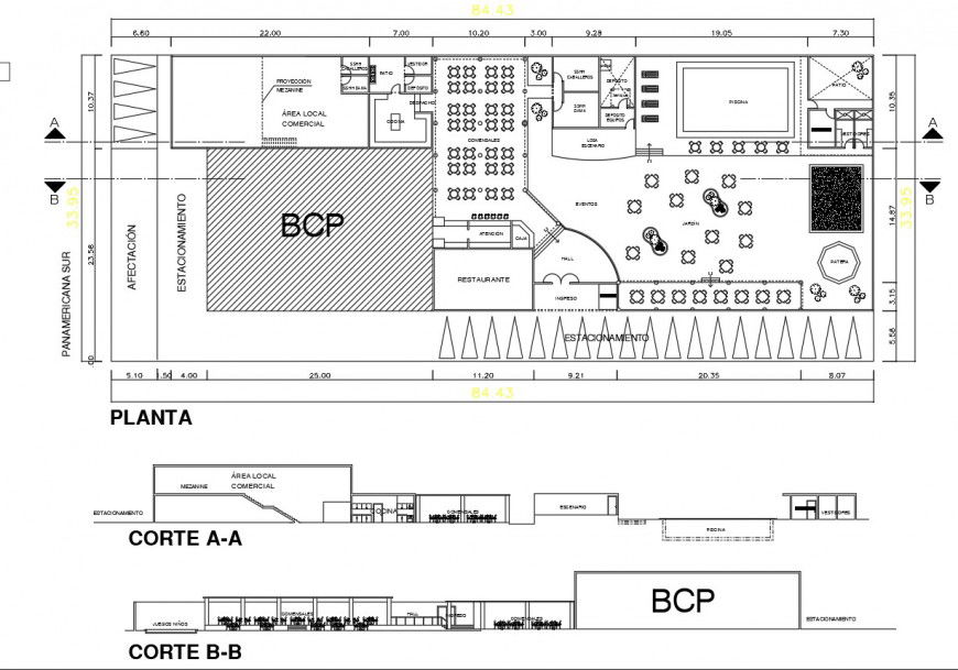 Plan and section detail restaurant layout file