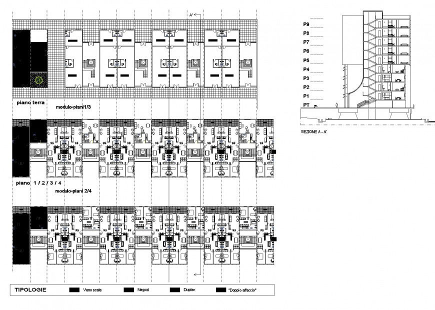 Plan and section Duplex autocad file