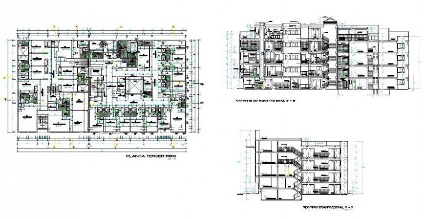 Plan and section house working plan detail dwg file