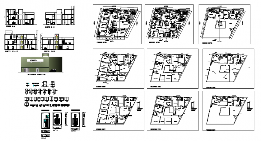 Plan and Section lab collage plan autocad file