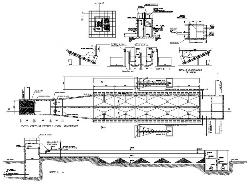 Plan and section of chamber detailing 2d view CAD structure layout autocad file