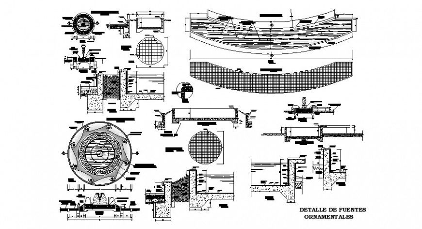 Plan and section of fountain 2d view CAD block autocad file