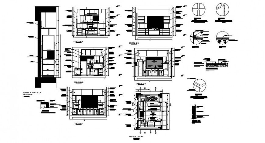 Plan and section of kitchen area 2d view CAD block autocad file