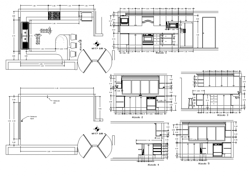 Plan and section of kitchen structure layout file in autocad format
