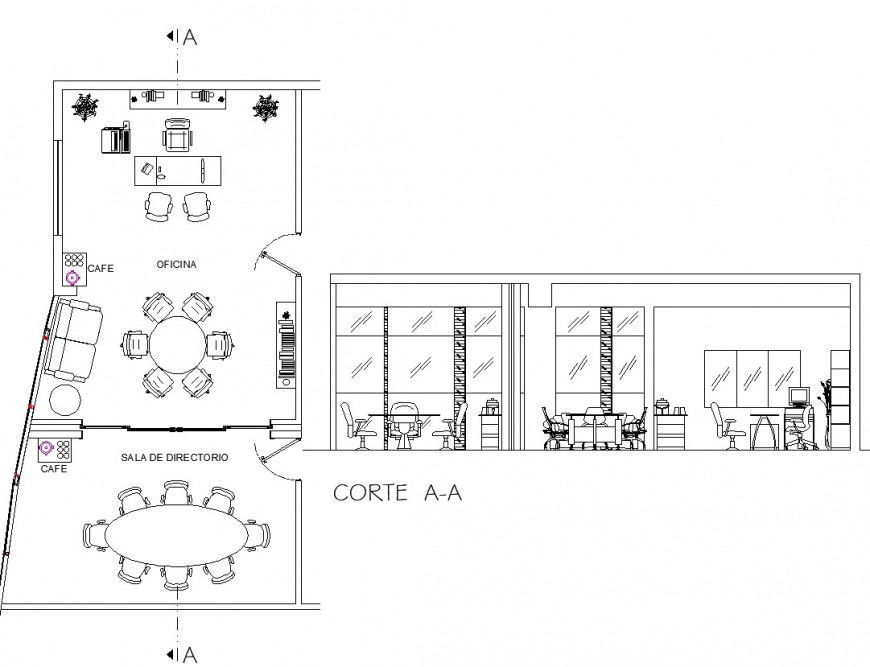 Plan and section office planning layout file