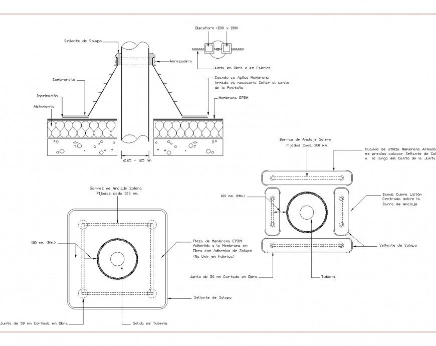 Plan and section pipe foundation plan autocad file