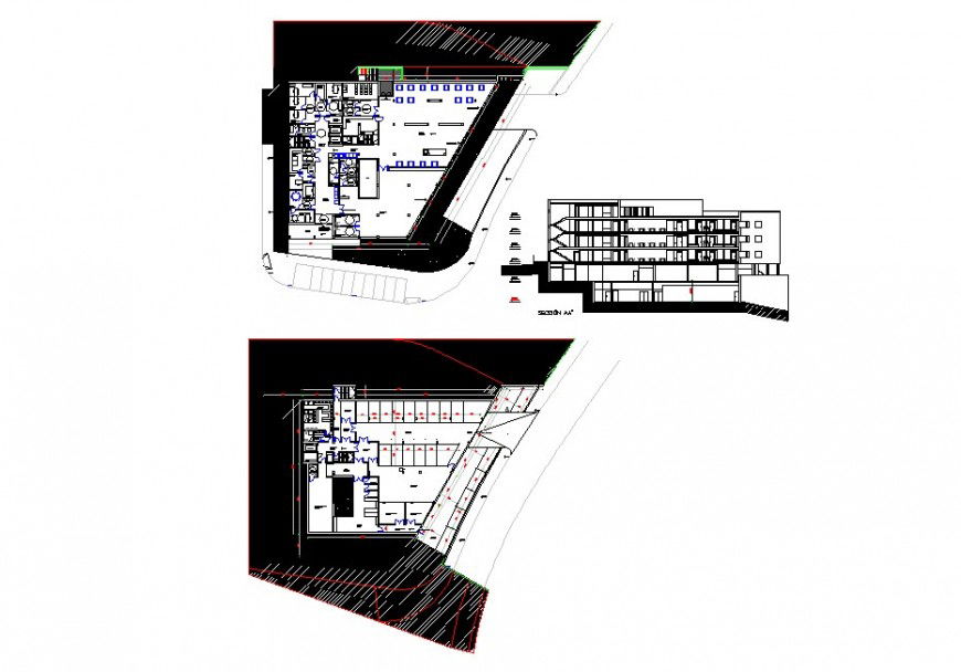 Plan and section Retirement project detail dwg file