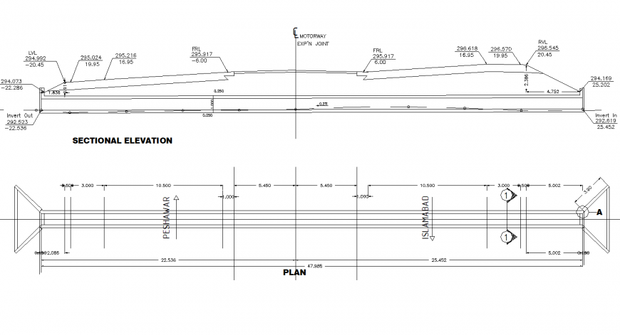 Plan and section road plan detail autocad file