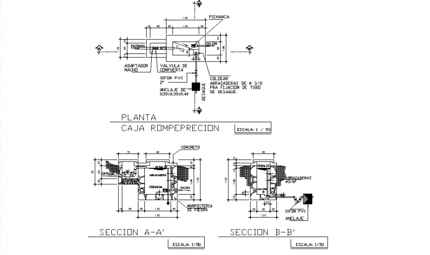 Plan and section Safe – safety pressure romper autocad file
