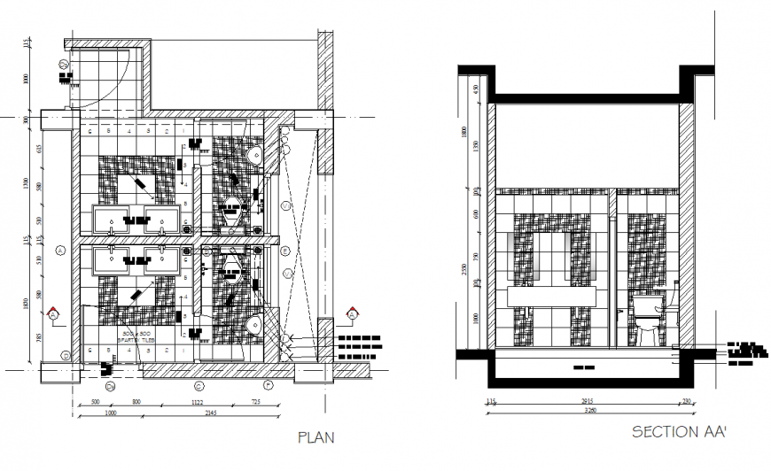 Plan and section shopping center and restaurant layout file