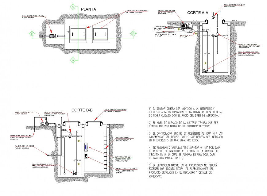 Plan and section tank detail dwg file