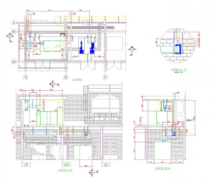 Plan and section Trays route dwg file